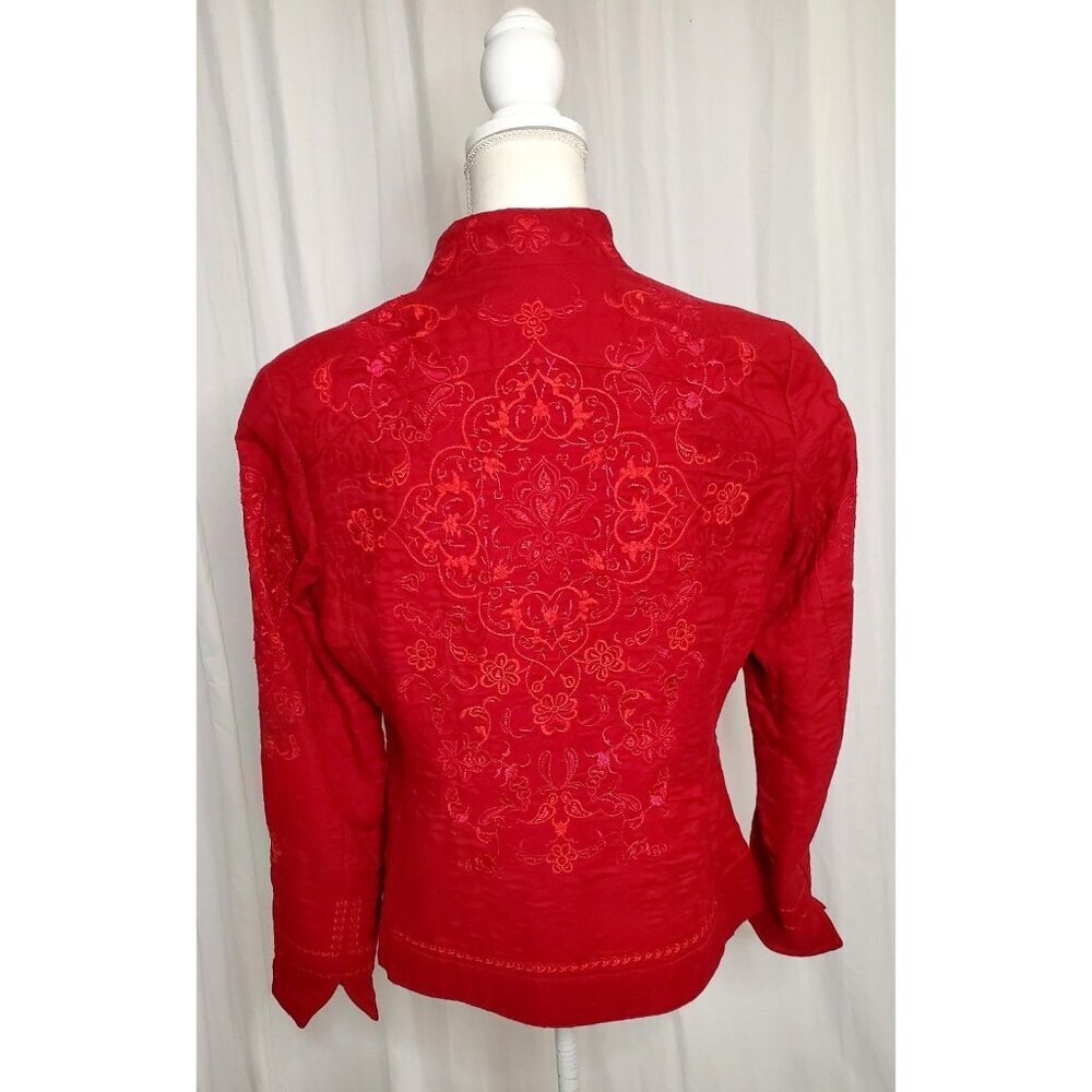 Coldwater Creek Blazer Jacket Womens 10 Red Button Up Lined Embroidered Jacquard - Picture 9 of 16